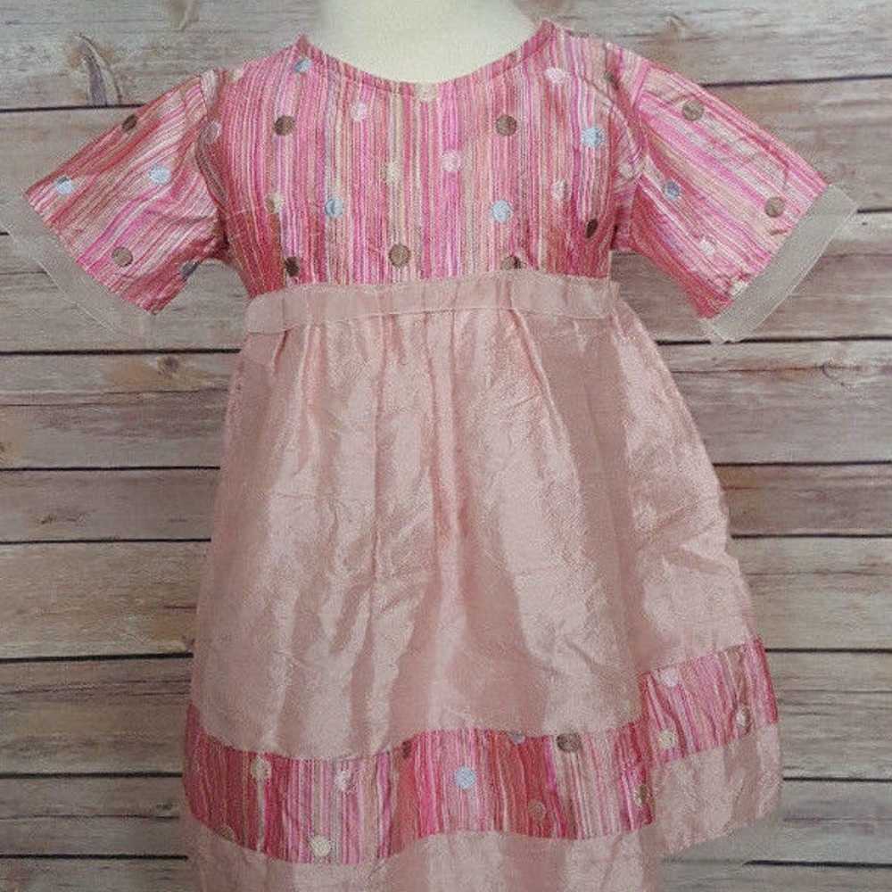Bognar Piccolini Pink Stripe Polka Dots Silk Dress